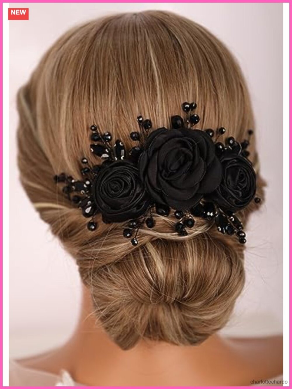 Handmade Chiffon Rose Flower Headband Crystal Rhinestone Beads Hair Jewelry
